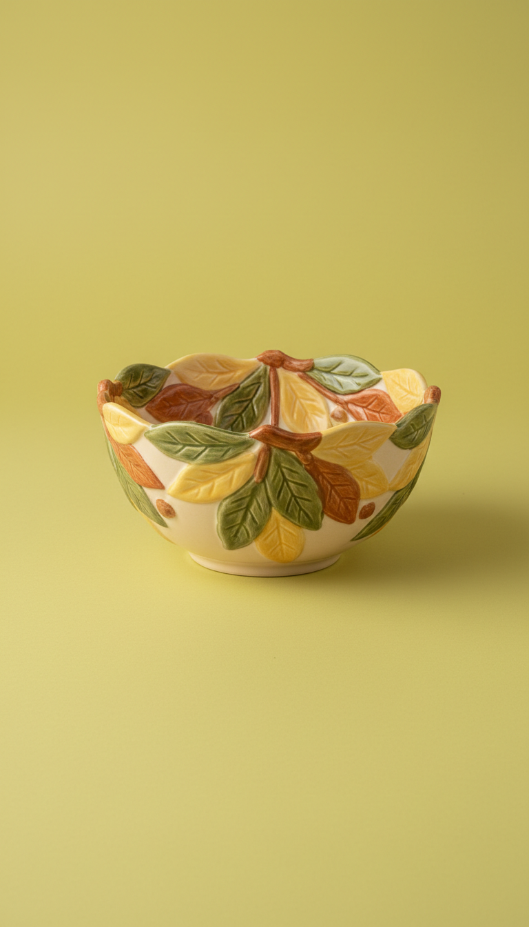 Bowl de cerámica con motivo de hoja de olivo
